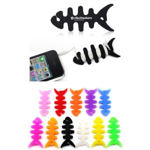 Fish Bone Earphone Cable Cord Wrap Silicone