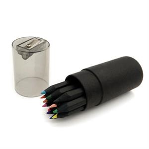 Colored Pencils Black Tube With Sharpener 12 pcs