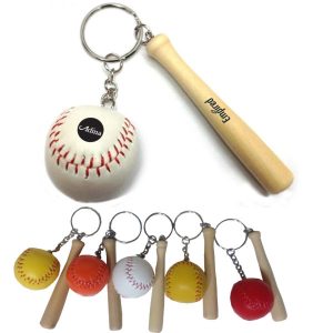 Mini Wood Baseball Bat and Ball Keychain