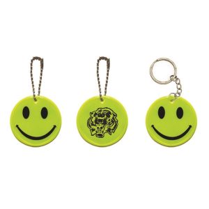 Reflective PVC Safety Hang-Tag Key chain Smile 2" diameter