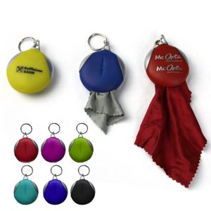 Oval Rubber Key Chain with Microfiber Cleaning Cloth
