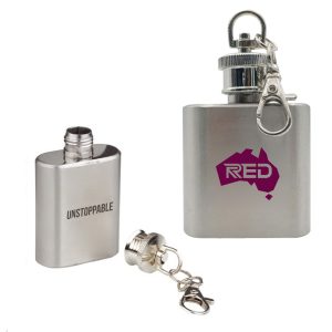 1oz Stainless Steel Whiskey Hip Flask key-chain attachment