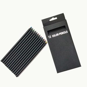Black Wood Colored Pencil Set in Box -12 pc