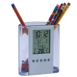 Pencil Holder Cup Clock Temperature Date Digital Display