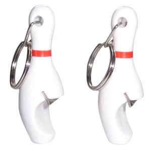 Bowling Pin Bottle Opener Keychain White